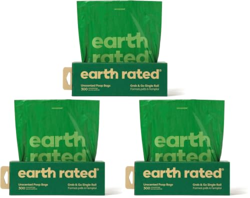 Image of Earth Rated Dog Poop Bags, Thick Grab and Go Single Roll, Ideal for Backyard Pickups, Unscented, 900 Count (3 x 300 count)