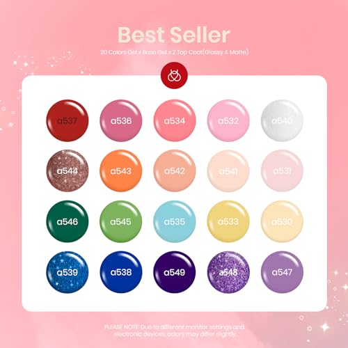 Image of Beetles Gel Polish Set, 23pcs Rainbow Gel Nail Polish Pink Orange Green Red Glitter Color with Base Glossy and Matte Top Coat Manicure Kit Shoujo Manga Soak Off Uv Led Gifts for Women