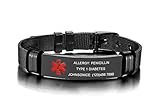 MEALGUET Custom Engraving-Black Stainless Steel Mesh Wristband Adjustable Medical Alert ID Bracelets...