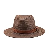 Mnjyihy Damen Panama Hut Aus Weichem Stroh Mit Braunem Gürtel Herren Fedora Hut Mit Breiter Krempe...