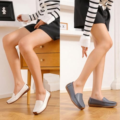 Image of Women's Comfortable & Lightweight Leather Loafers Slip-Ons Driving Walking Mocs Boat Shoes Cute Business Casual Dress Shoes Work Flats for Women