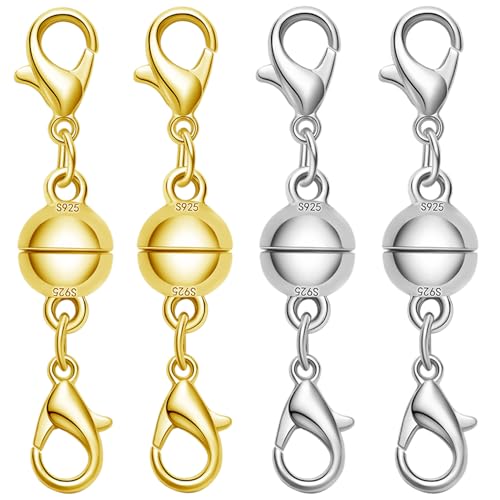 S925 Silver Double Lobster Magnetic Necklace Clasps, Magnetic Necklace Clasps and Closures,Magnetic Jewelry Clasps for Necklaces Extender Bracelet Clasps and Closures (2golden+2silvery) by Bopcnziy - Used condition - US$7.45