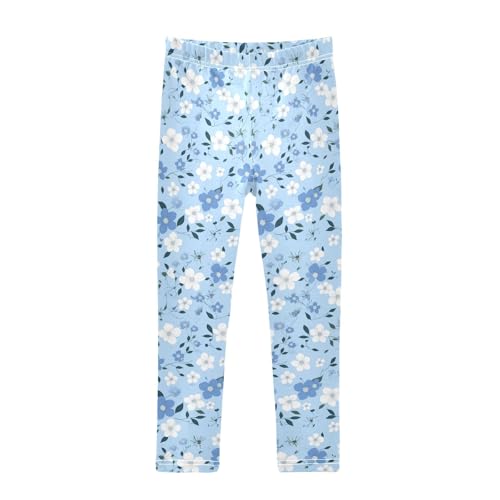 Wusikd Blue Floral Girls' Leggings Toddler Doodles Kids Yoga Pants Dance Active Tights 4T