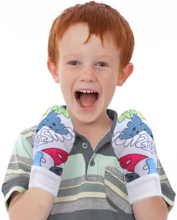 2 Pcs Waterproof Sensory Chew Gloves Chewing Mittens for Special Needs Autism Gloves for Autism ADHD Oral Motor Boys and Girls, White, 7 inches long at wrist and 4 inches wide