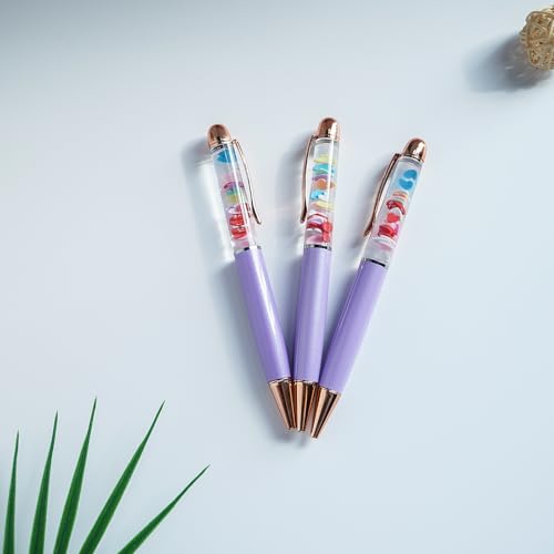 Image of Love Heart Ballpoint Pen Unique Floating Glitter Stationery Perfect Valentines Birthday Party Favor Gifts(Purple)
