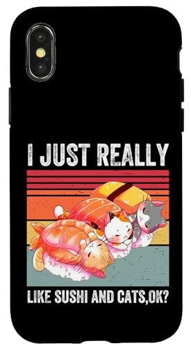 Coque pour iphone x/xs j'aime vraiment les sushis et les chats