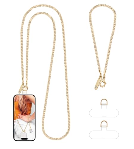 UKON Mobile Phone Lanyard & Strap Set, Light Gold