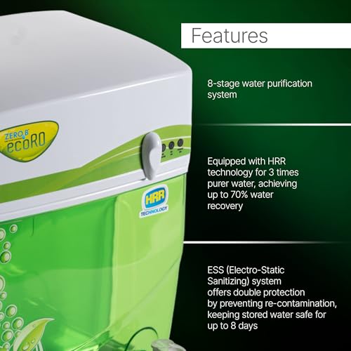 Image of Zero B Eco Ro Water Purifier | India'S First High Recovery Rate(3X)+Ess Technology | 8 Stages Purification | Reduce Water Wastage By 80% | Water Saver Cartridge | E-Health Water Filter | Wall Mounted