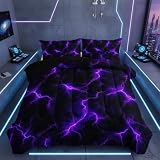 QOOMO Geometric Bedding Sets, Lighting Full Size 3D Gradient Quilt, Abstract Comforter Set for Kids, Teen Boys, 1 Comforter & 2 Pillowcases