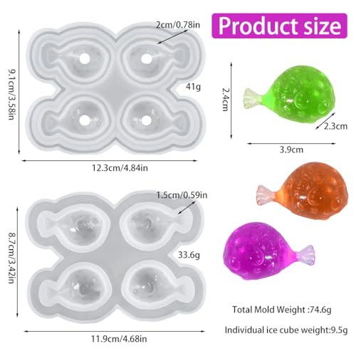 Molde para hielo de silicona 3D forma de pez 4 cavidades miniatura 6