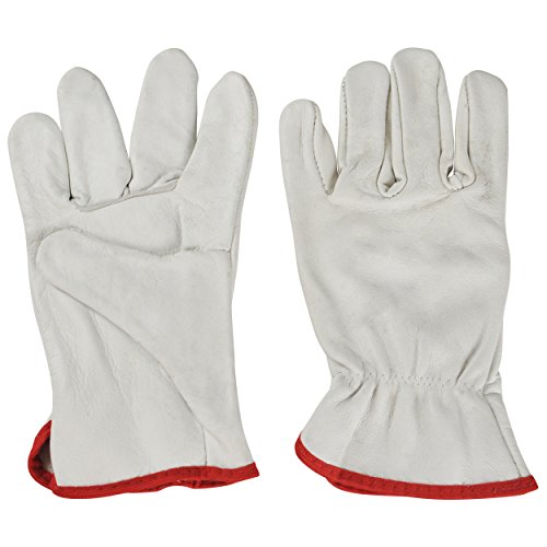 Image of Grain Leather TIG Welding & Driver Gloves, Heavy Duty Industrial Work Gloves for Fabrication, Machinery Handling, Construction & Maintenance, White, Pack of 3 Pairs