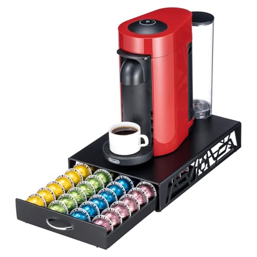 FlagShip Vertuo Pod Holder- Modern Black Metal Coffee Capsule Organizer & Space-Saving Pod Storage for Coffee Machines, Generous 40 Vertuo Pods Capacity