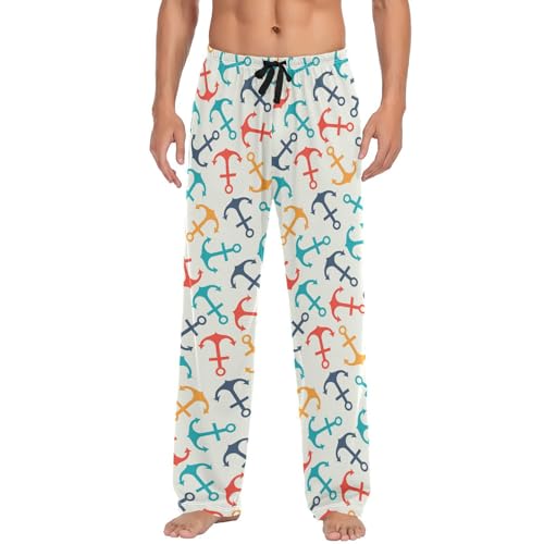 Retro Nautical Anchors Mens Pajama Pants Lounge Men's Pajama Bottoms Soft Sleep Pants With Pockets M