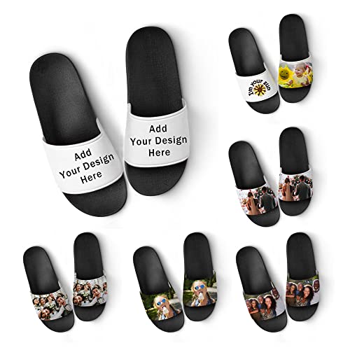 Custom Slides for Women Men Add Your Photo Text Logo House Shoes Personalized Shower Shoes Slippers Comfort Indoor Outdoor Beach Sandals
