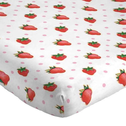 Image of Jay Franco Kids Sheet Set with Fitted, Flat Sheets & Pillow Cover - Ultra-Soft Bedding with Pillowcase for Room Decor, White - Strawberry Shortcake, 4 Piece Full