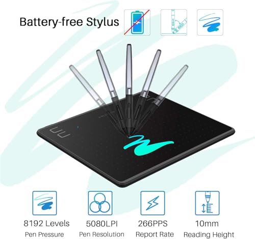 Image of HUION HS64 Graphics Drawing Tablet with Battery-Free Stylus 8192 Pressure Sensitivity 4 Customized Express Keys, 6.3x4 Inch Pen Tablet for Mac, Windows PC Linux and Android