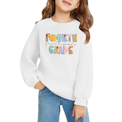 Back to School Sweatshirt for Girls Oversized Long Sleeve Fourth Grade Pattern First Day of School Pullover Tops3