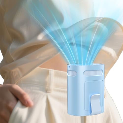 Portable Waist Clip Fan-Mini Lightweight Noiseless Cool Clip Fan Under Shirt Belt Pants Clothes Hard Hat Hip Back Pocket,Individual Menopause Neckband Lanyard Cooler Ac for Adult Children Gifts Blue