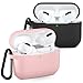 Produktbild Wepro Silikon Hülle kompatibel mit AirPods Pro Hülle 2019, Stoßfeste Schutzhülle für Apple Airpods Pro Case, mit karabiner, Front LED Sichtbar, Unterstützt kabelloses Laden, Schwarz/Rosa