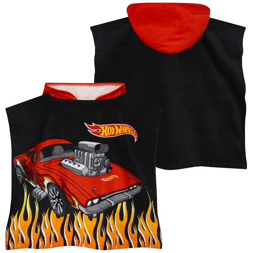 Image of Hot Wheels Towel Poncho, Car Hooded Towel for Kids, Boys Beach Towels and Swimming Towels, One Size, Black