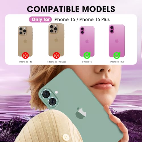 Image of for iPhone 16 /16 Plus Camera Lens Protector Bling Individual Metal Glitter Ring 9H Hardness Scratchproof Protector, Stylish Phone Accessories, Case Friendly (Glitter Green)