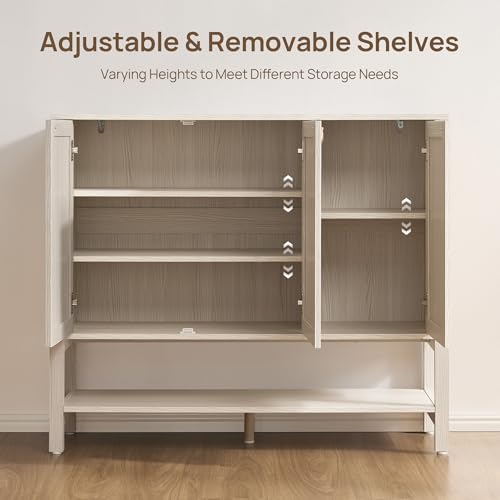Image of SICOTAS Rattan Shoe Cabinet with Storage - 2 Pieces Large Boho Shoe Organizer with 3 Doors & Adjustable Shelves, Tall Farmhouse Shoe Rack Cabinet for Entryway, Hallway, Living Room (White)