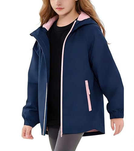 Image of Boys Girls Rain Jackets Waterproof Hooded Fleece Raincoats Lightweight Windbreakers for Kids