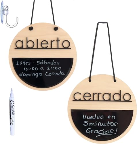 Smile BB- Smile BB- Cartel Abierto Cerrado con Pizarra con Ventosa para Tiendas, Negocios, Cartel de Horario Comercial, Vacaciones, Fabricado en España