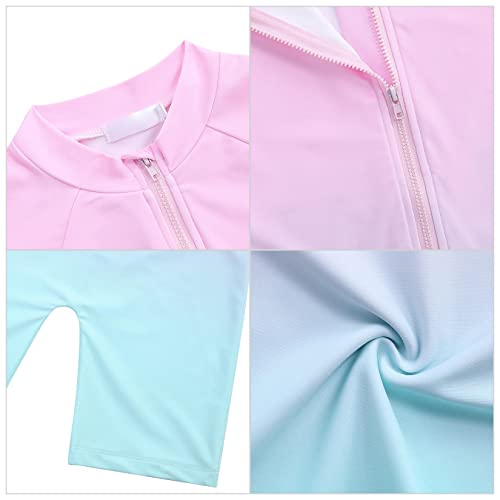 Geru Girls One Piece Swimsuits Zipper Short Sleeve Swimwear Water Sport Shorts Bathing Suits 7-8Y Pink #TOP4