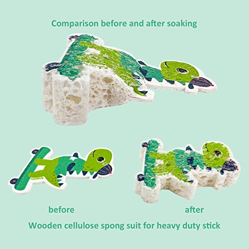 Image of 3pcs Compressed Wood Pulp Sponge Scrubber, Cute Cartoon Dual-Sided Reusable Dish Washing Cleaning Sponges Brush, with Lanyard, Individually Packaged, Household Cleaning Supplies