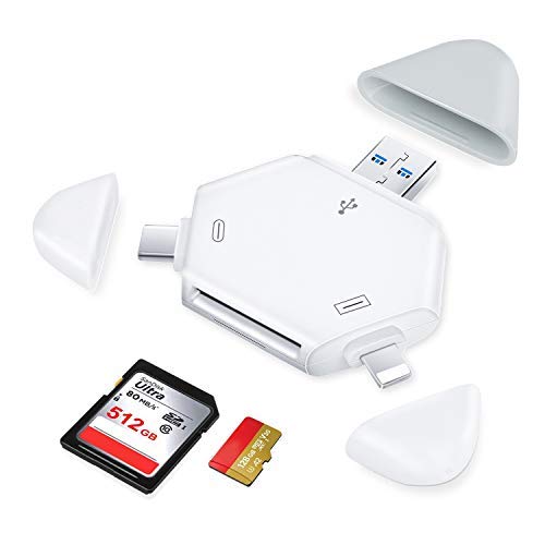 3 en 1 Lecteur de Carte SD, Lecteur de Carte mémoire SD pour iPhone, Lecteur de Carte de caméra USB 3.0 Trail Compatible avec iPhone/OTG Android/Mac Book/Ordinateur, Aucune Application nécessaire