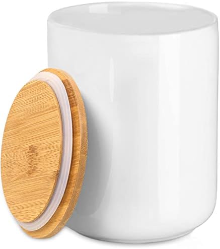 Kopmath Ceramic Kitchen Canister, Coffee and Sugar Container, 24 FL OZ (700 ml), Bamboo Lid, Dishwasher Safe, White Food Storage Jar for Coffee Ground, Sugar, Tea, Spice, Nut
