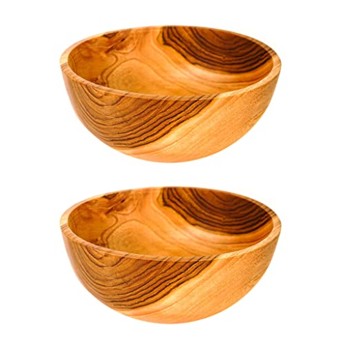 Rainforest Bowls Set mit 2 runden Jumbo-Schalen aus Teakholz, 20.3 cm, perfekt für den täglichen Gebrauch, hochwertige Holzschalen, handgefertigt von indonesischen Kunsthandwerkern Cover