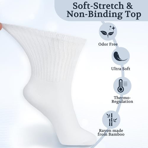 Image of +MD Bamboo Viscose Ankle Diabetic Socks for Men & Women, 6 Pairs, Soft Cushioned, Non-Binding Loose Top, Extra Wide