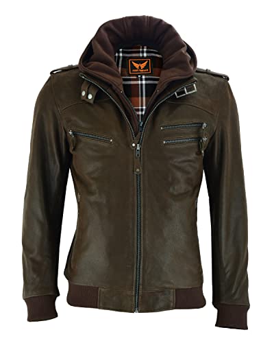 A&H Apparel Mens Top Grain Cowhide Warm Fashion Moto Leather Jacket With Removable Hood3