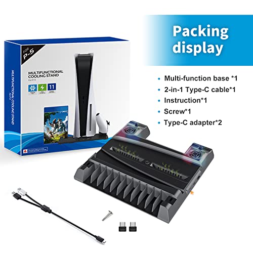 Suporte de acessórios PS5 com ventilador de resfriamento e carregador de controlador duplo para Play