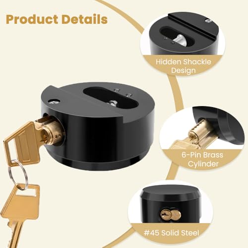 Image of 2 Pack Hidden Shackle Padlock Keyed Alike Heavy Duty Trailer Puck Black | Trailer Door Lock W /4 Keys, Anti Theft, 2-7 /8 inch Solid Steel, for Trailers Trucks Vans, Shed Gates Garage