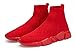 Santiro Mens Gym Shoes Knitted Fashion High Top Slip on Sneakers Lightweight Breathable Athletic Shoes Fashin Tennis Sport Shoes All Red 9 US