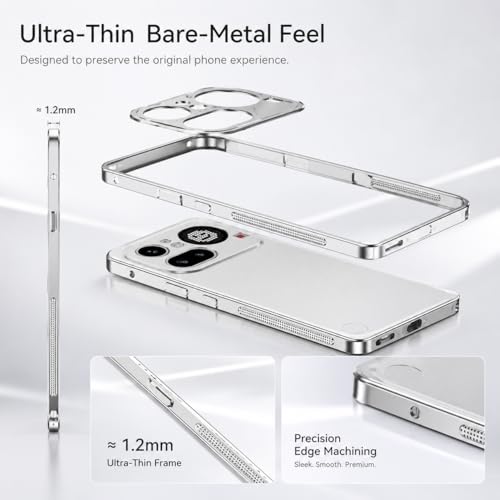Image of Metal Frame Case for Nothing Phone (4a) Pro with Lens Cover | Aluminum Alloy Shockproof Bumper, Heat Dissipation Design, Anti-Drop Scratch Resistant Slim Gaming Cover - (Silver)