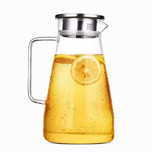 Glass Ptcher with Handel Unique Style Easy Pouring Spout Wide Open Mouth for Water,Juce Coffee Tea and Many More 1.3ltr Pack Off 1 Peace