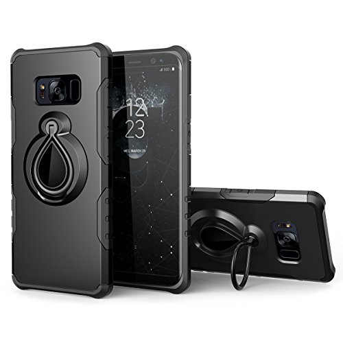 SmartLegend Galaxy S8 Case with Metal Ring Holder Kickstand, Dual Layer Shockproof Heavy Duty Protection Defender Armor Case [Magnetic Car Mount Compatible] for Samsung Galaxy S8 - Black
