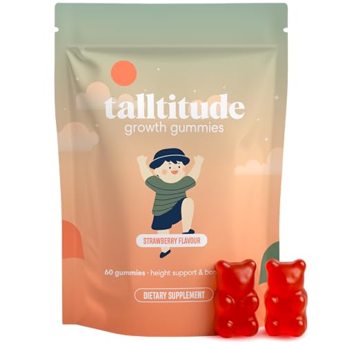Talltitude Growth Gummies - Natural Height Support & Bone Strength Supplement for Kids & Teens with Vitamin D Calcium Ashwagandha L-Arginine - 60 Gummies