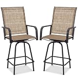Greesum Set of 2 Swivel Patio Bar Stools, High Top Outdoor Bar Chairs with Textilene Fabric, All-Weather Bistro Seating for Balcony, Backyard, Poolside