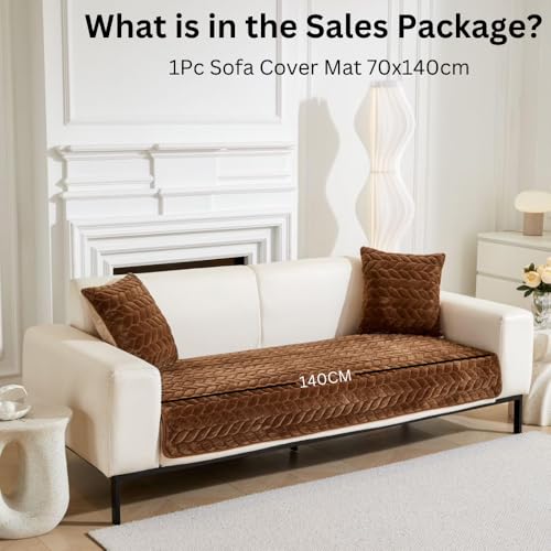 Image of HOMETHREADS Innovative Premium Velvet Sofa Cover Mat with PVC Backing for Non-Slip Comfort (Braid Brown, 2 Seater | 70x140cm)