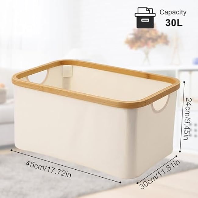 2 Pack Closet Organizer Bins, 30L Collapsible Storage Bins Closet Storage With Bamboo Handles Closet Storage Baskets Storage Bins for Organizing Clothes Toys Books Towels (2)