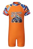 Lollisy Boys One Piece Rash Guard Swimsuits Short Sleeve Swim Shirt for Kids UPF 50+ Sun Protection Bathing Suits Orange Truck Size 6/6x
