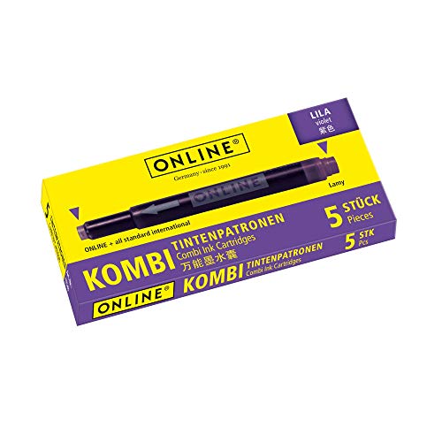 Online double-sided pen ink cartridges, universal pen refills, compatible with all common fountain pens, even Lamy pens - 5 spare cartridges - colour lilac, 17143/12