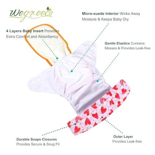 Image of Wegreeco Cloth Diapers 6 Pack with Inserts & Wet Bag, Washable Reusable Diapers for Babies, One Size Adjustable (Colorful Summer)
