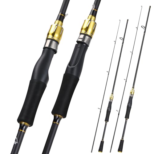 Image of Sougayilang Fishing Rod, Composite Glass & Carbon Fiber Blanks Spinning Rod and Casting Rod, 2Pc Fishing Pole with EVA Handle-Golden-1.8m-Spinning