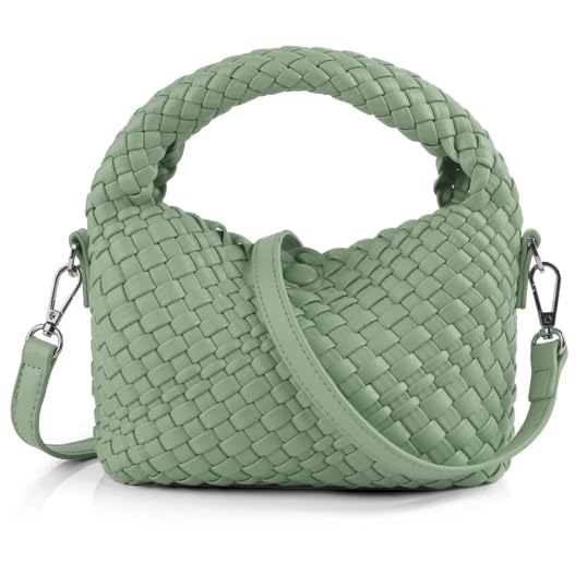 Image of Woven Crossbody Bag Small Tote Cute Purse for Women,Top Handle Handbag Pu Leather Shoulderbag with Detachable Strap